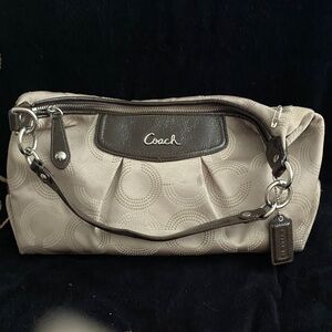 Coach Taupe and Brown Signature Shoulder Bag